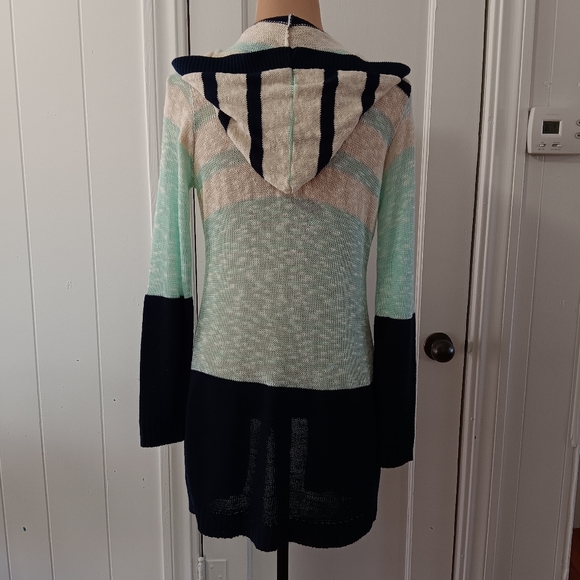 Rue21 Open Front Hooded Knit Color Block Cardigan Junior Women's Size Small New - Picture 3 of 16